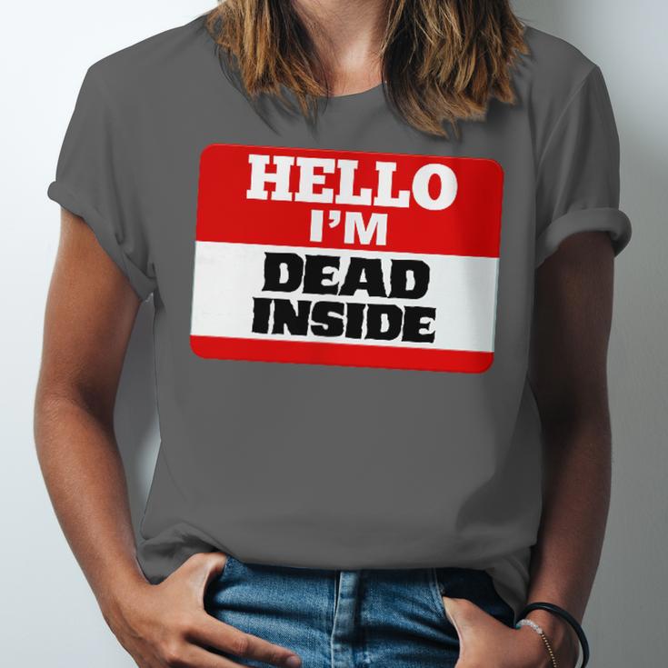 Hello I'm Dead Inside Name Tag Introvert Sarcastic Unisex Jersey T-Shirt