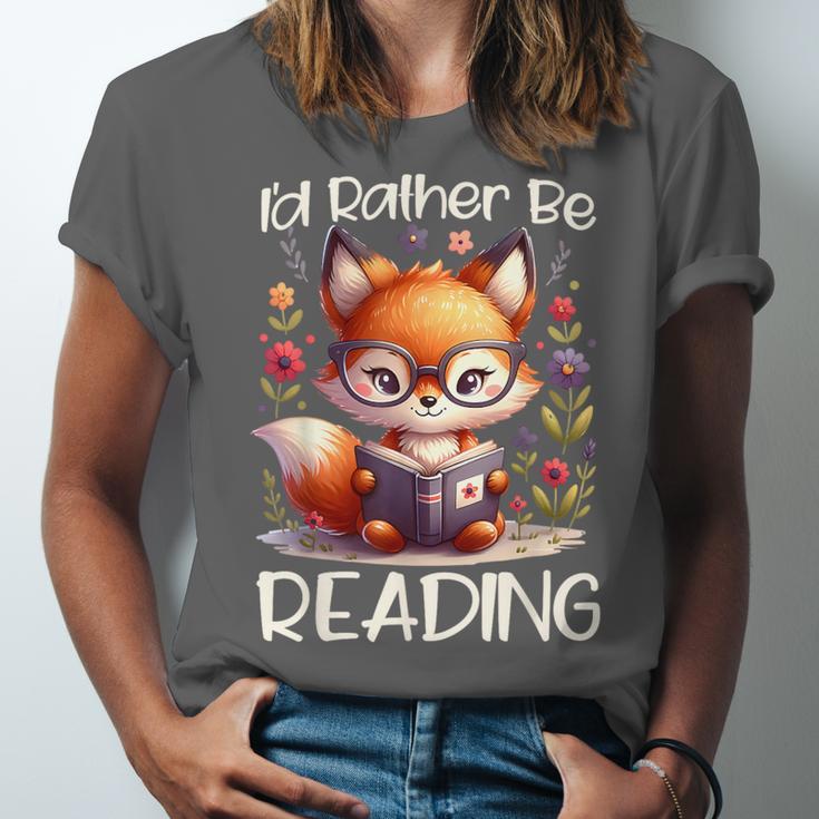 I'd Rather Be Reading Cute Fox Book Lover Reader Bookworm Unisex Jersey T-Shirt