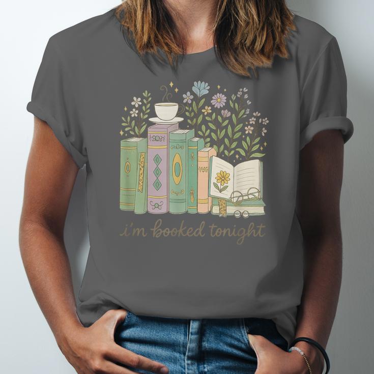 I'm Booked Tonight Cozy Floral Book Lover Graphic Unisex Jersey T-Shirt