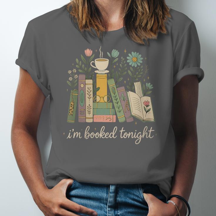 I'm Booked Tonight Floral Books Cozy Reading Graphic Unisex Jersey T-Shirt