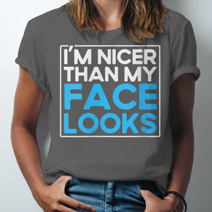 I'm Nicer Than My Face Looks Shy People Introverts Unisex Jersey T-Shirt I'm Nicer Than My Face Looks Shy People Introverts Unisex Jersey T-Shirt