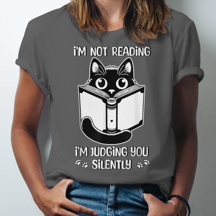 I’m Not Reading I’m Judging You Silently Fun Cat Book Lover Unisex Jersey T-Shirt