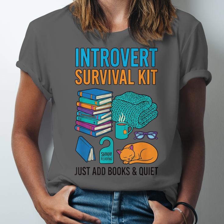 Introvert Book Lover Introvert Survival Kit Unisex Jersey T-Shirt Introvert Book Lover Introvert Survival Kit Unisex Jersey T-Shirt