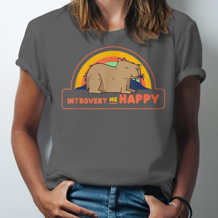 Introvert Me Happy Retro Sunset Capybara Tee Unisex Jersey T-Shirt