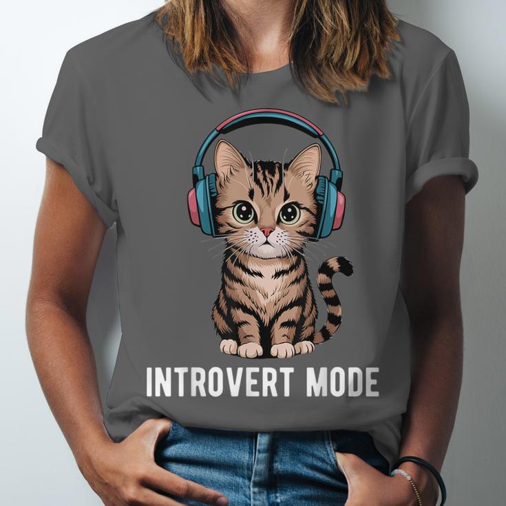 Introvert Mode Cat With Headphones Kitten Lover Unisex Jersey T-Shirt