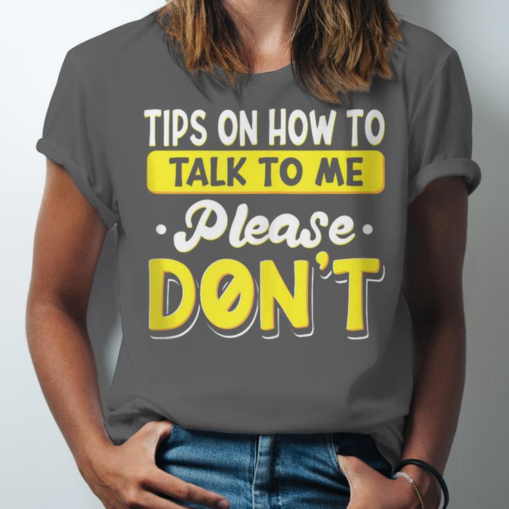 Introvert Tips On How To Talk To Me Please Don't Antisocial Unisex Jersey T-Shirt