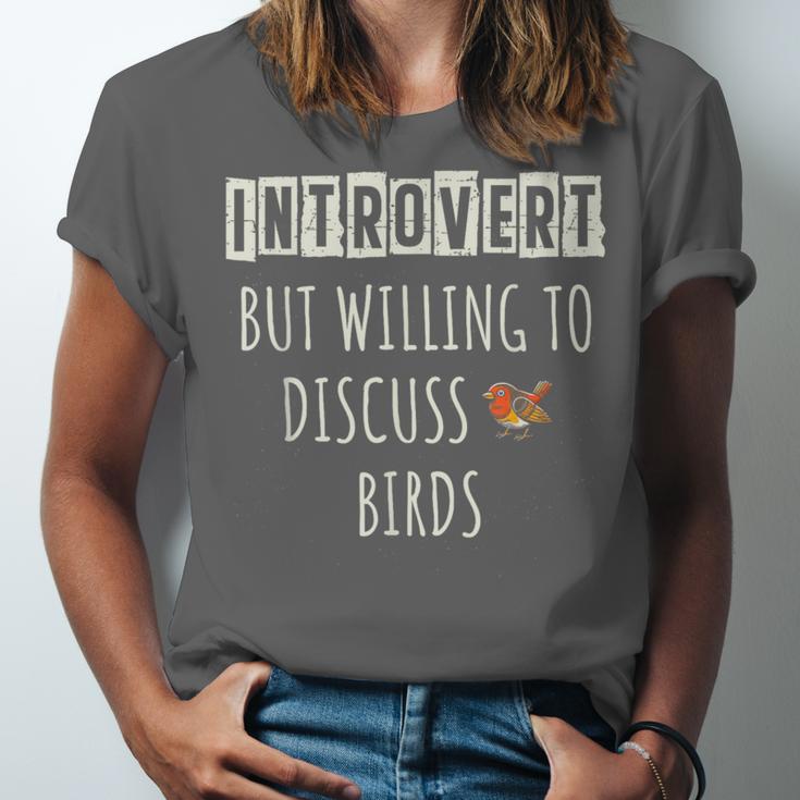 Introvert But Willing To Discuss Birds Bird Watching Birding Unisex Jersey T-Shirt
