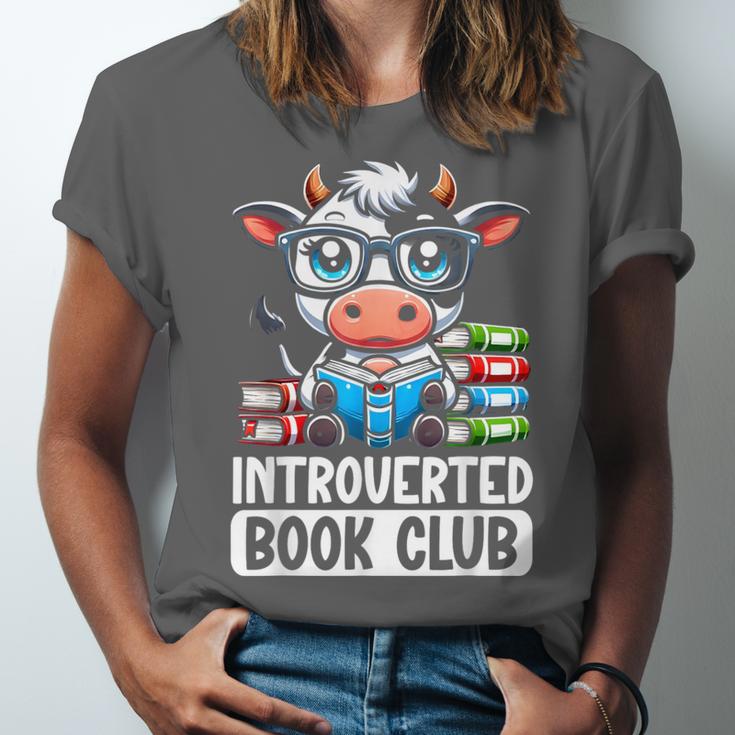Introverted Book Club Reading Lover Cow Unisex Jersey T-Shirt