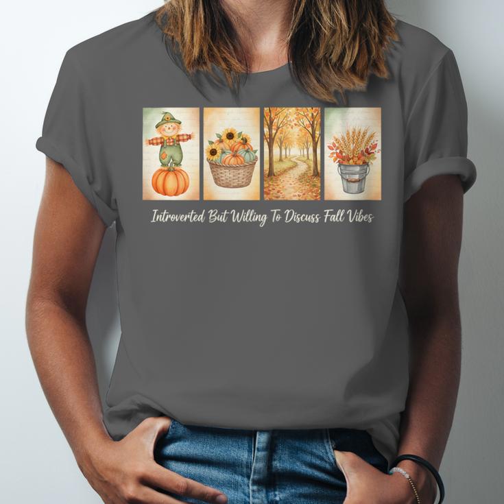 Introverted But Willing To Discuss Fall Vibes Autumn Pumpkin Unisex Jersey T-Shirt Introverted But Willing To Discuss Fall Vibes Autumn Pumpkin Unisex Jersey T-Shirt