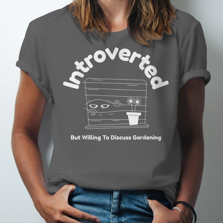 Introverted But Willing To Discuss Gardening Introverts Unisex Jersey T-Shirt Introverted But Willing To Discuss Gardening Introverts Unisex Jersey T-Shirt