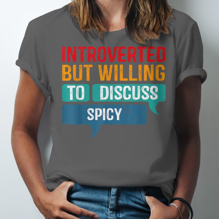 Introverted But Willing To Discuss Spicy Unisex Jersey T-Shirt Introverted But Willing To Discuss Spicy Unisex Jersey T-Shirt