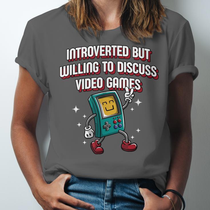 Introverted But Willing To Discuss Video Games Introvert Unisex Jersey T-Shirt Introverted But Willing To Discuss Video Games Introvert Unisex Jersey T-Shirt