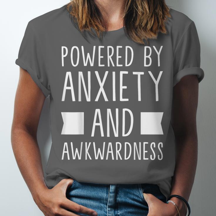 Introverts Social Anxiety Powered By Anxiety And Awkwardness Unisex Jersey T-Shirt Introverts Social Anxiety Powered By Anxiety And Awkwardness Unisex Jersey T-Shirt