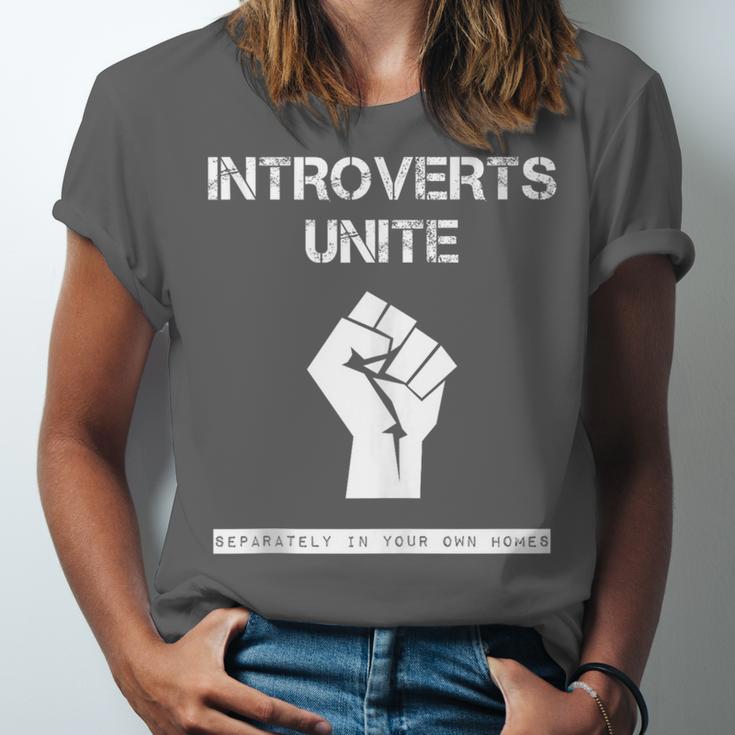 Introverts Unite Separately In Your Own Homes Sarcasm Unisex Jersey T-Shirt Introverts Unite Separately In Your Own Homes Sarcasm Unisex Jersey T-Shirt