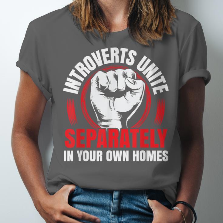 Introverts Unite Separately In Your Own Homes Saying Unisex Jersey T-Shirt Introverts Unite Separately In Your Own Homes Saying Unisex Jersey T-Shirt