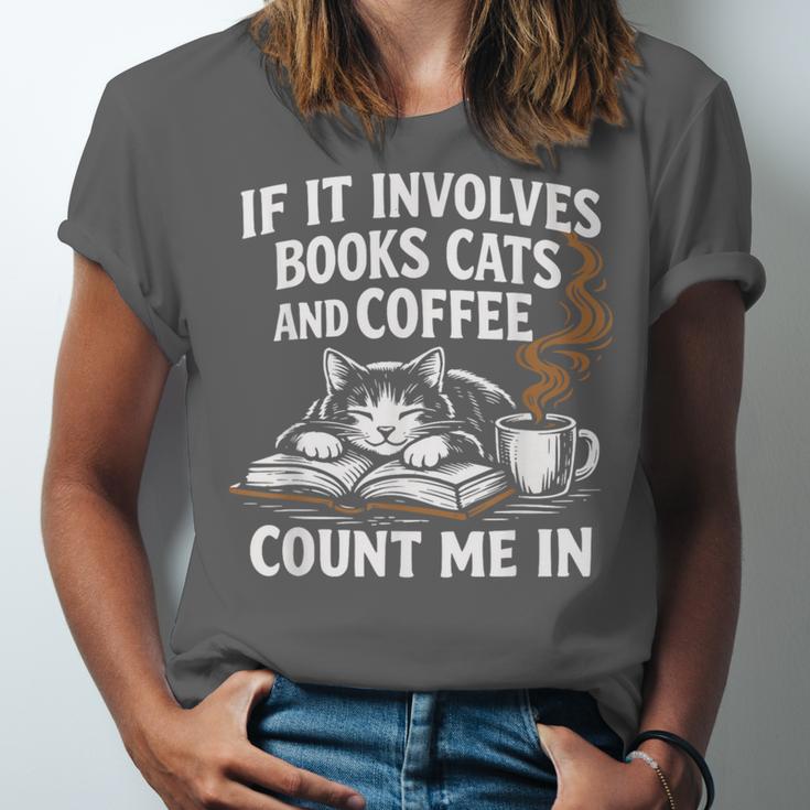 If It Involves Cats Books Coffee Introvert Pet Lover Unisex Jersey T-Shirt