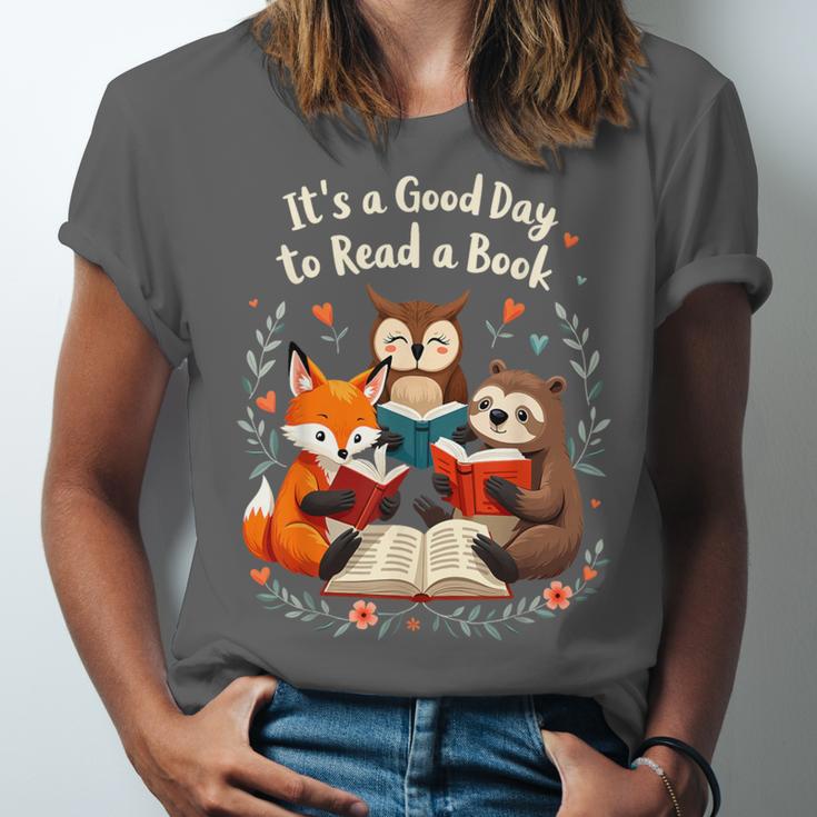 Its A Good Day To Read Book Cute Fox Sloth Owl Novel Reading Unisex Jersey T-Shirt