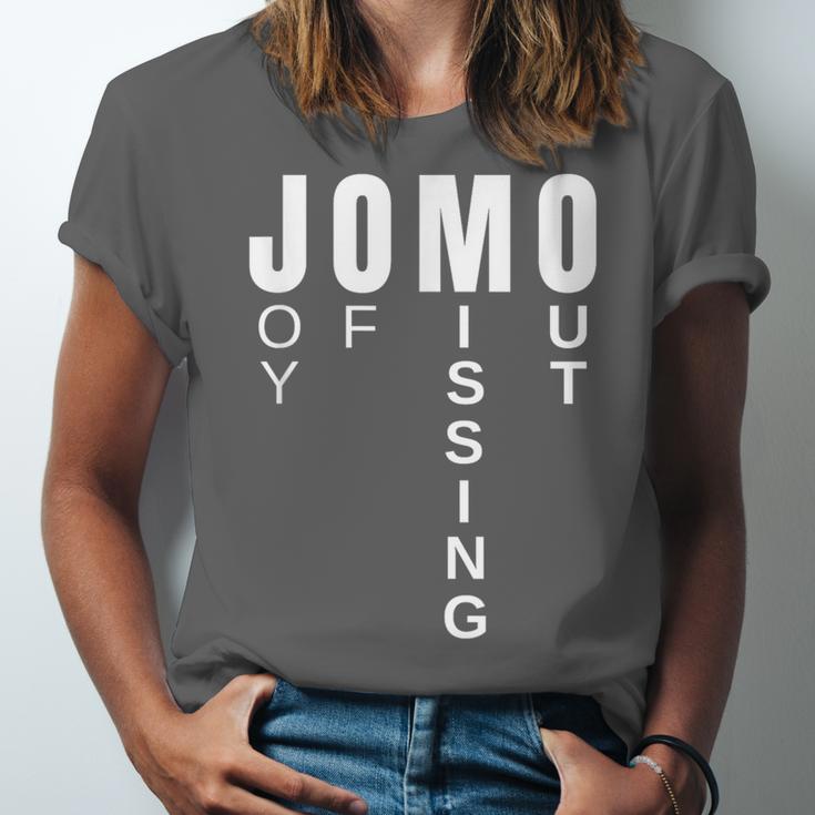 JOMO Joy Of Missing Out Sarcastic Introvert Unisex Jersey T-Shirt JOMO Joy Of Missing Out Sarcastic Introvert Unisex Jersey T-Shirt