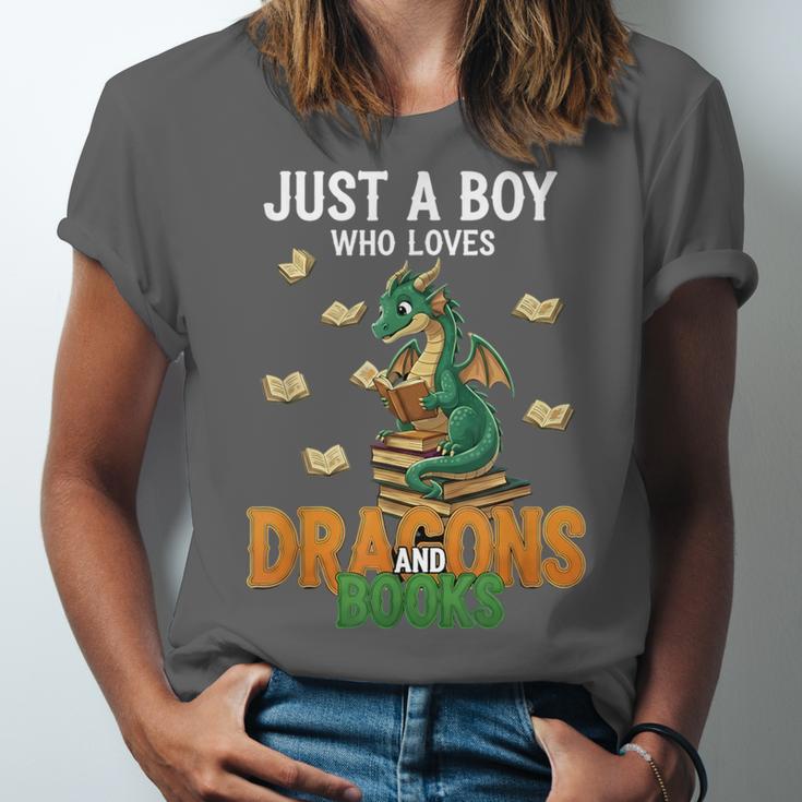 Just a Boy Who Loves Dragons And Books Reading Dragon Unisex Jersey T-Shirt