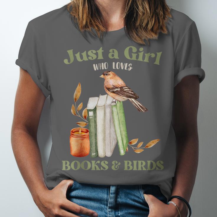 Just a Girl Who Loves Books And Birds Book Reading Bird Love Unisex Jersey T-Shirt