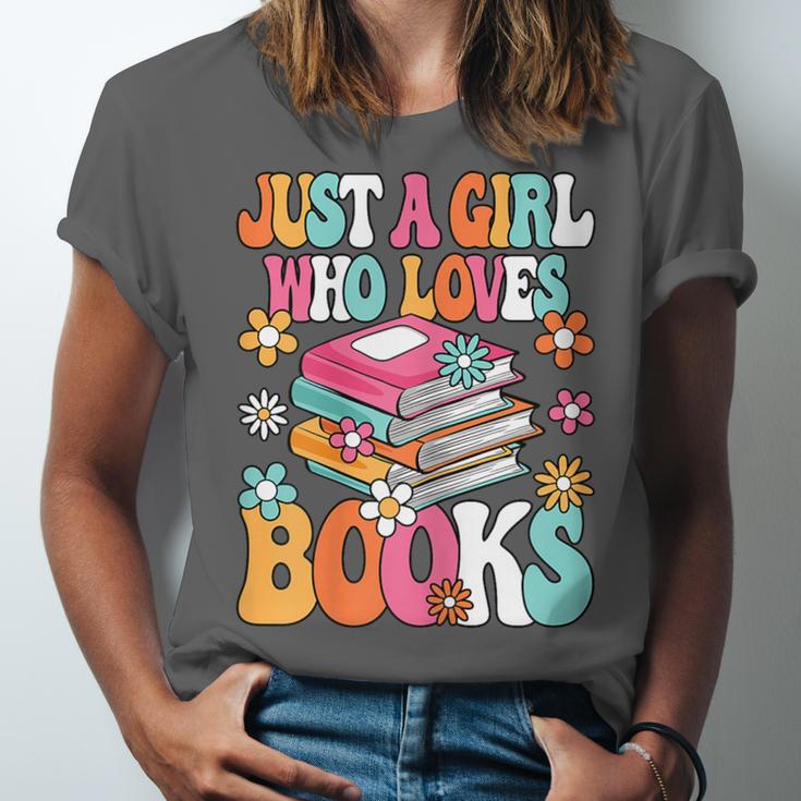 Just A Girl Who Loves Books Reading Cute Bookworm Girls Kids Unisex Jersey T-Shirt