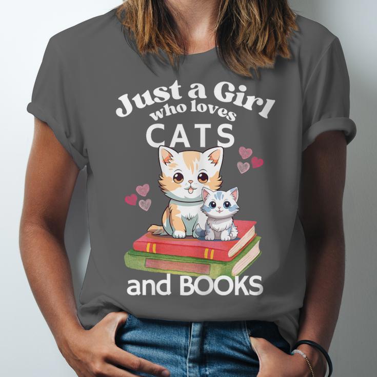 Just A Girl That Loves Cats And Books Cute Cat & Bookwork Unisex Jersey T-Shirt