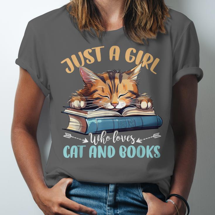 Just a Girl Who Loves Cats And Books Kitties Pet Art Lover Unisex Jersey T-Shirt Just a Girl Who Loves Cats And Books Kitties Pet Art Lover Unisex Jersey T-Shirt