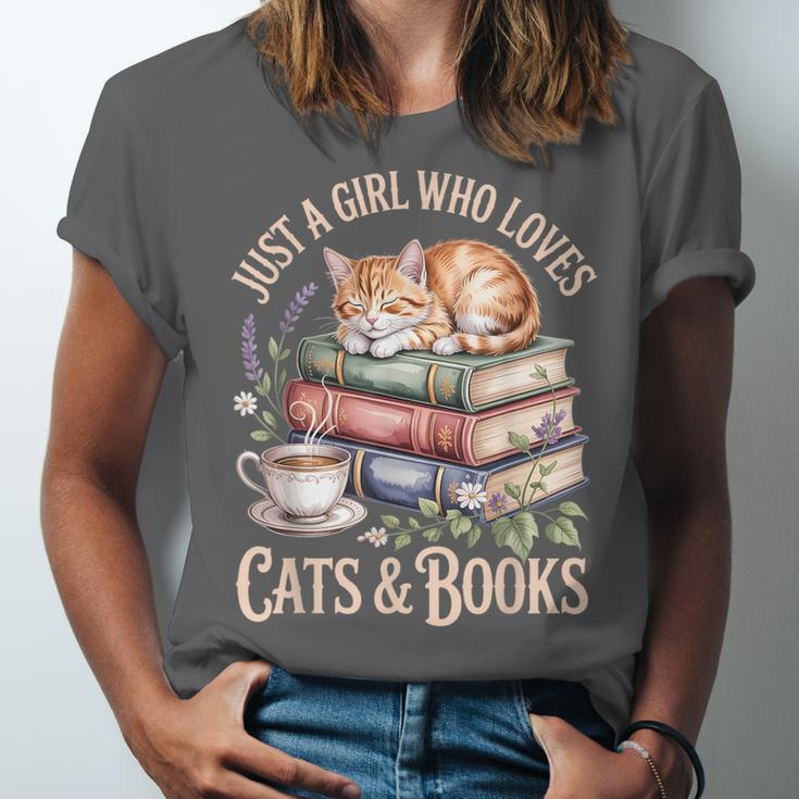Just A Girl Who Loves Cats And Books Reading Librarian Unisex Jersey T-Shirt
