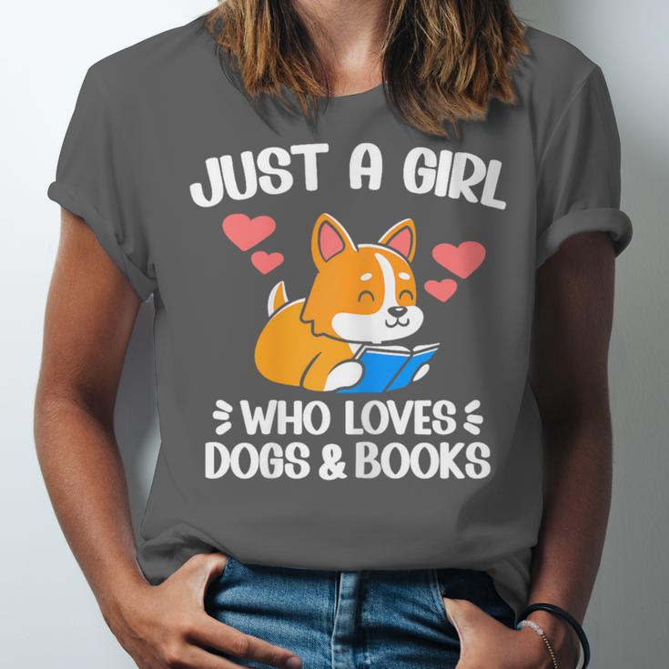 Just A Girl Who Loves Dogs And Books Reading Dog Puppy Lover Unisex Jersey T-Shirt