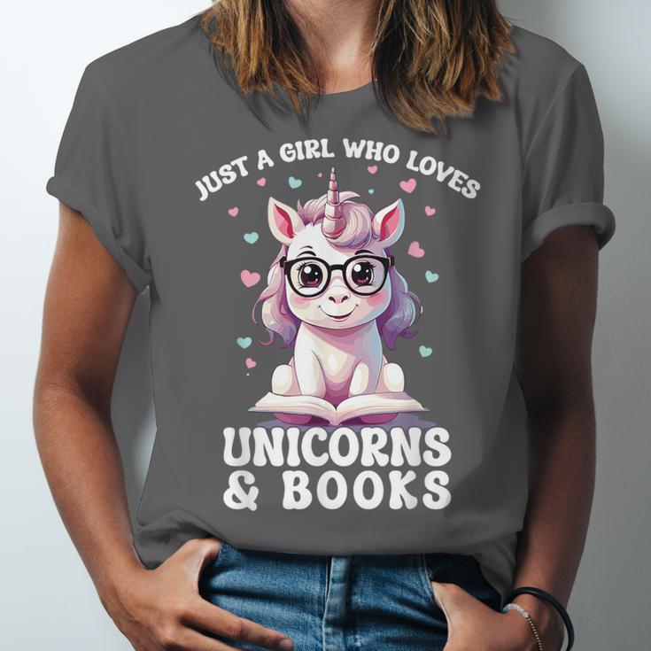 Just a Girl Who Loves Unicorns & Books Bookish Unicorn Love Unisex Jersey T-Shirt
