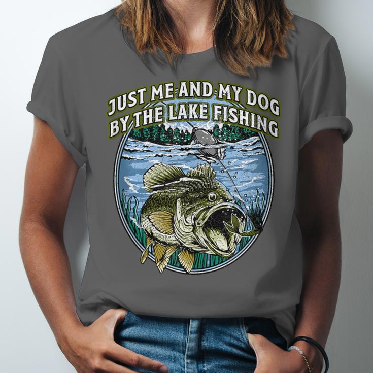 Just Let Me And My Dog By Lake Fishing Introvert Lifestyle Unisex Jersey T-Shirt