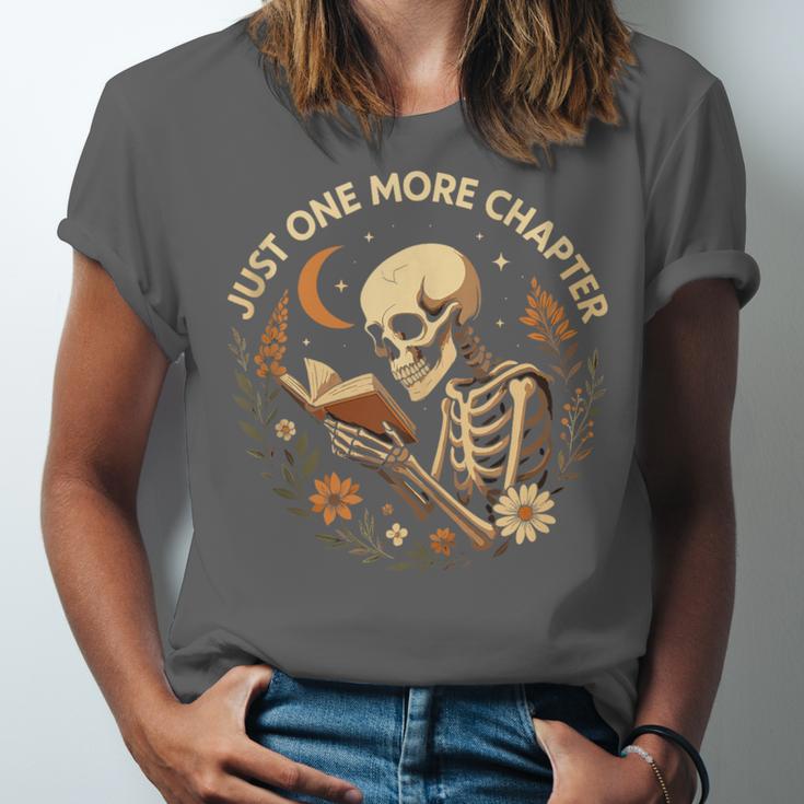 Just One More Chapter Book Lover Bookish Reading Skeleton Unisex Jersey T-Shirt