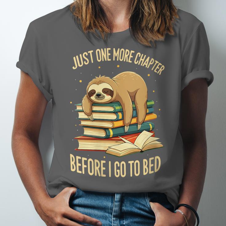 Just One More Chapter Sloth Sleeping On Books Reading Unisex Jersey T-Shirt Just One More Chapter Sloth Sleeping On Books Reading Unisex Jersey T-Shirt