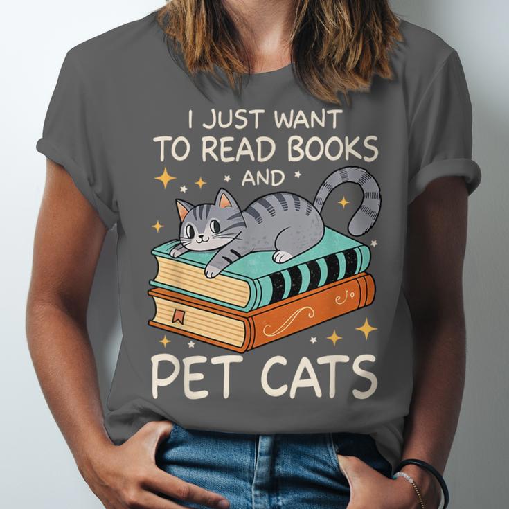 I Just Want To Read Books And Pet Cats Bookish Bookworm Unisex Jersey T-Shirt I Just Want To Read Books And Pet Cats Bookish Bookworm Unisex Jersey T-Shirt