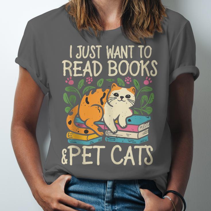 I Just Want To Read Books And Pet Cats Introvert Unisex Jersey T-Shirt