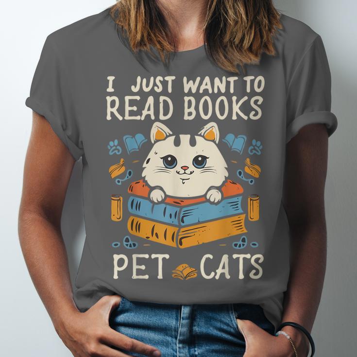 I Just Want To Read Books And Pet Cats Introvert Unisex Jersey T-Shirt