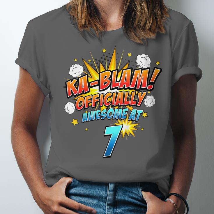 Kids Ka-Blam 7 Year Old Boys 7th Birthday Comic Book Super Hero Unisex Jersey T-Shirt
