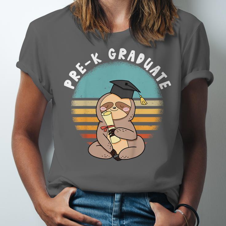 Kids Pre-K Graduate Sloth Cap And Gown Cute Preschool Graduation Unisex Jersey T-Shirt