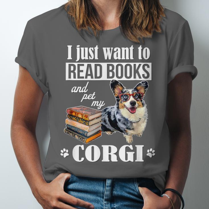 Kids Read Books & Pet My Blue Merle Corgi Lover Unisex Jersey T-Shirt