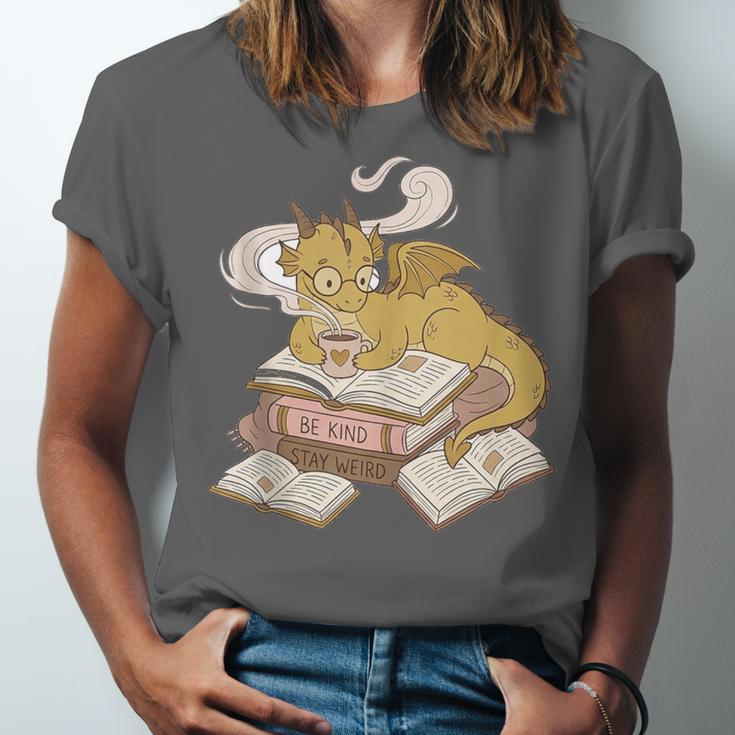 Be Kind Stay Weird Read Books Cute Dragon Unisex Jersey T-Shirt