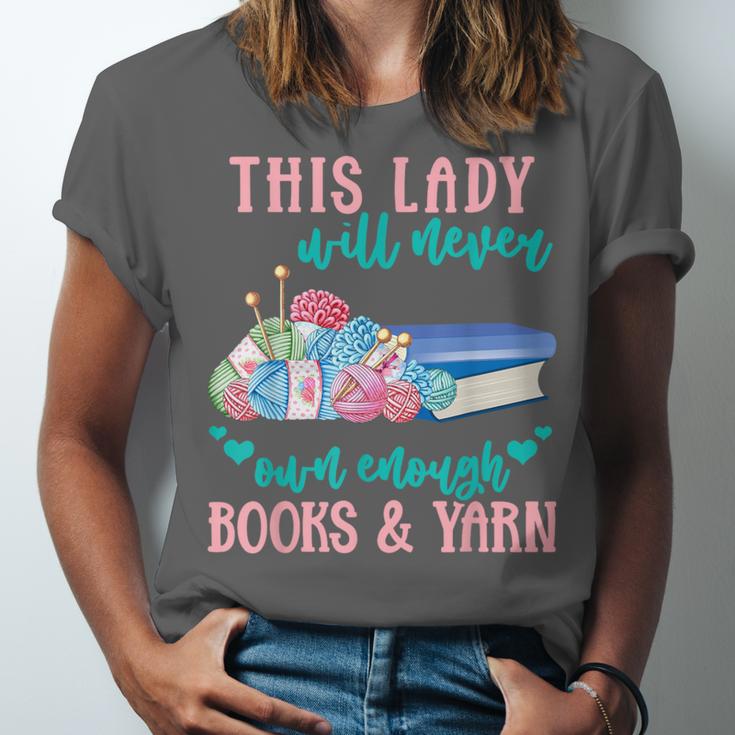 THIS LADY Will Never Own Enough BOOKS & YARN Unisex Jersey T-Shirt THIS LADY Will Never Own Enough BOOKS & YARN Unisex Jersey T-Shirt