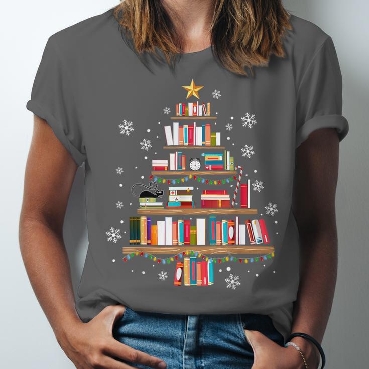 Library Books Christmas Tree Teacher Xmas Snowflake Unisex Jersey T-Shirt