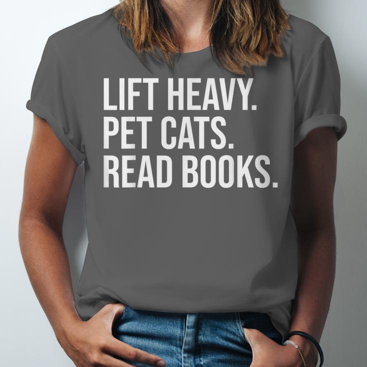 Lift Heavy Pet Cats Read Books Gym Workout Weight Lifter Unisex Jersey T-Shirt Lift Heavy Pet Cats Read Books Gym Workout Weight Lifter Unisex Jersey T-Shirt