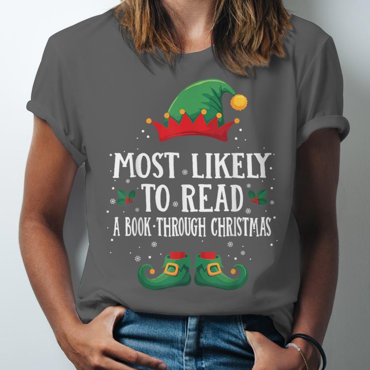 Most Likely To Read A Book Matching Christmas Elf Unisex Jersey T-Shirt Most Likely To Read A Book Matching Christmas Elf Unisex Jersey T-Shirt
