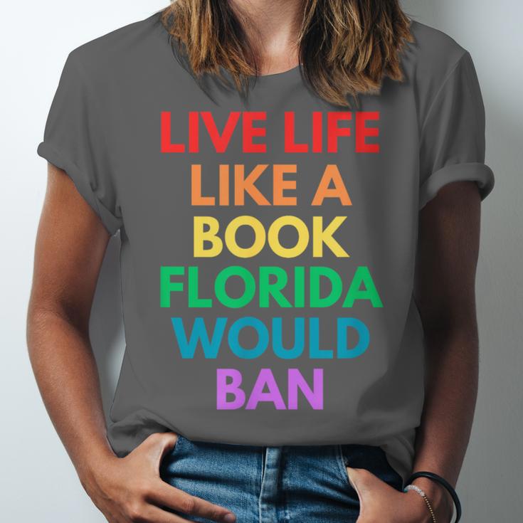 Live Life Like A Book Florida Would Ban Gay Rights LGBTQ Unisex Jersey T-Shirt Live Life Like A Book Florida Would Ban Gay Rights LGBTQ Unisex Jersey T-Shirt