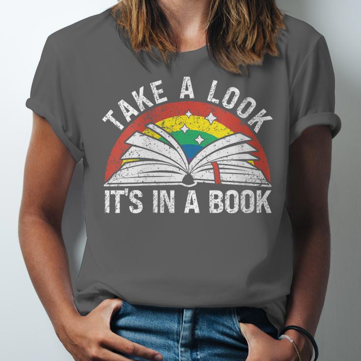 Take a Look It's In a Book Reading Vintage Retro Rainbow Unisex Jersey T-Shirt Take a Look It's In a Book Reading Vintage Retro Rainbow Unisex Jersey T-Shirt