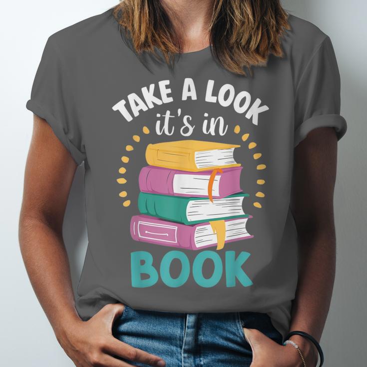 Take a Look It's In a Book Teacher Reading Apparel Unisex Jersey T-Shirt