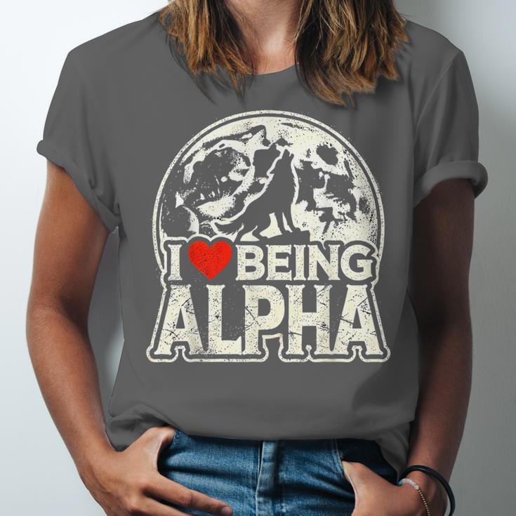 I Love Being Alpha Moonlit Wolf Meme Alpha Introvert Unisex Jersey T-Shirt