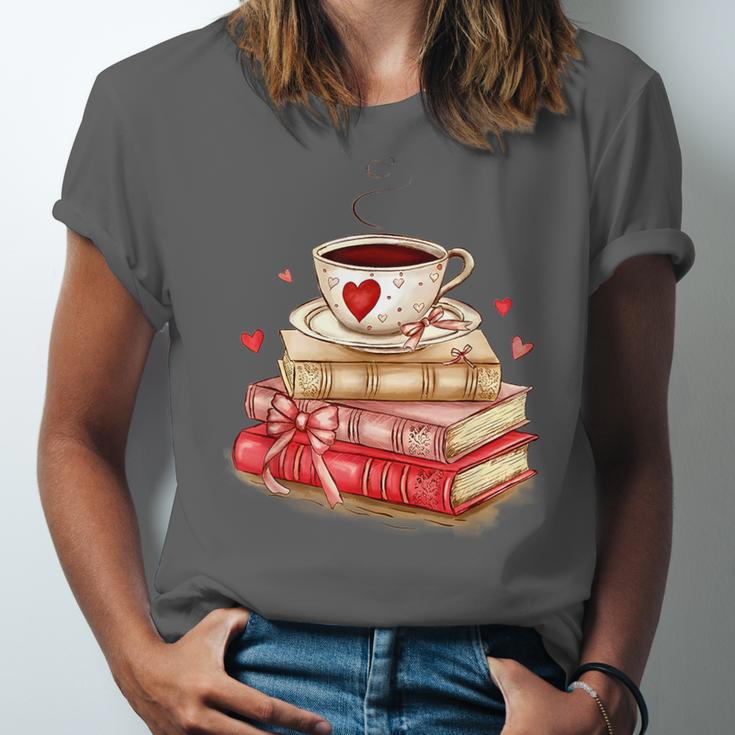 Love Book Coffee Heart Coquette Bow Valentines Day Unisex Jersey T-Shirt Love Book Coffee Heart Coquette Bow Valentines Day Unisex Jersey T-Shirt