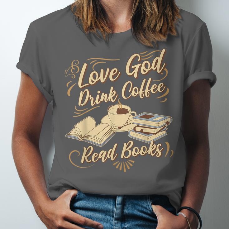 Love God Drink Coffee Read Books Christian Tee Unisex Jersey T-Shirt